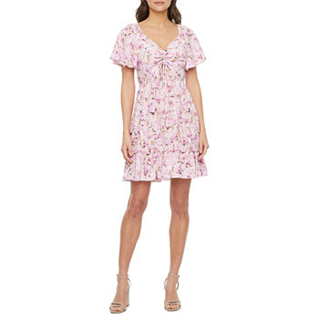 Melonie T Petite Short Sleeve Floral Fit + Flare Dress
