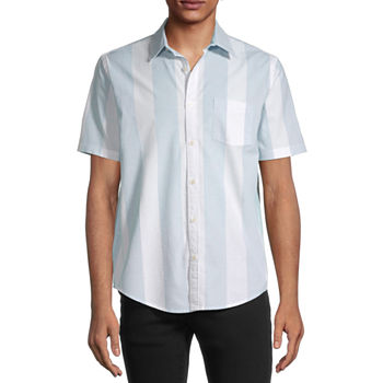 Arizona Mens Classic Fit Short Sleeve Striped Button-Down Shirt
