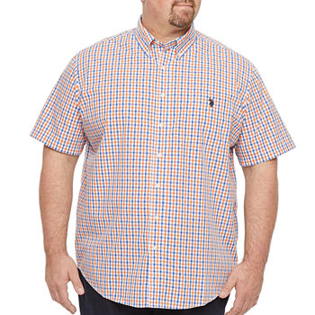 Us Polo Assn. Big and Tall Mens Classic Fit Y Neck Short Sleeve Plaid Button-Down Shirt