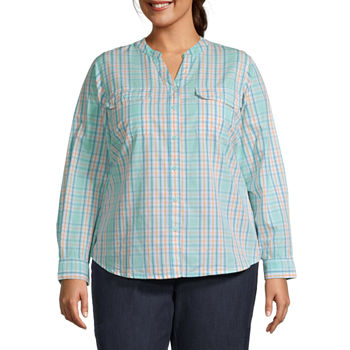 St. John's Bay Plus Womens Long Sleeve Regular Fit Button-Down Shirt