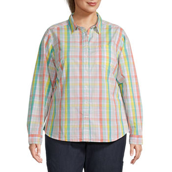 St. John's Bay Plus Womens Long Sleeve Regular Fit Button-Down Shirt