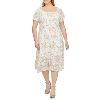 52seven Plus Short Sleeve Floral Midi Fit + Flare Dress