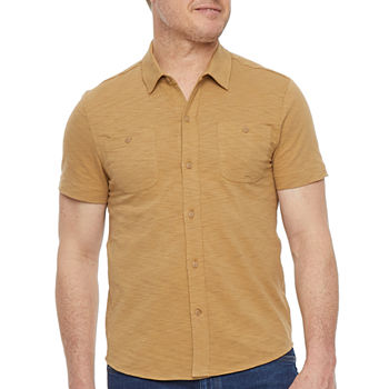 Mutual Weave Mens Regular Fit Short Sleeve Button-Down Knit Shirt
