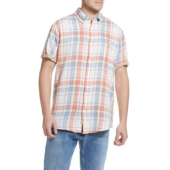 American Threads Mens Regular Fit Short Sleeve Plaid Button-Down Shirt