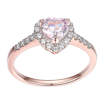 Womens Lab Grown Pink Sapphire & 1/5 CT. T.W. Lab Grown White Diamond 18K Rose Gold Over Silver Heart Halo Cocktail Ring