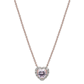 Womens Lab Grown Pink Sapphire & 1/7 CT. T.W. Lab Grown White Diamond 18K Rose Gold Over Silver Heart Pendant Necklace