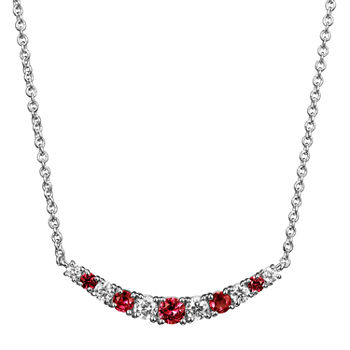 Womens Lab Grown Red Ruby & 1/5 CT. T.W. Lab Grown White Diamond Sterling Silver Pendant Necklace