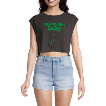 Green Day Juniors Womens Cropped Graphic T-Shirt