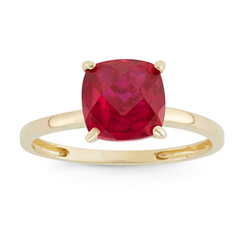 Womens Lab Created Red Ruby 10K Gold Solitaire Cocktail Ring