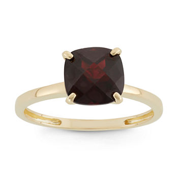 Womens Red Garnet 10K Gold Square Solitaire Cocktail Ring