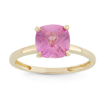 Womens Pink Sapphire 10K Gold Square Solitaire Cocktail Ring