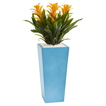 26 Triple Bromeliad Artificial Plant in Turquoise Tower Vase