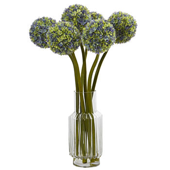 30" Ball Flower Artificial Arrangement in Glass Vase