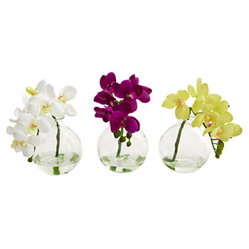 9” Phalaenopsis Orchid Artificial Arrangement inVase; Set of 3