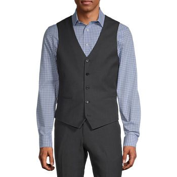 JF J.Ferrar Black Geo Mens Dots Stretch Regular Fit Suit Vest - Big and Tall