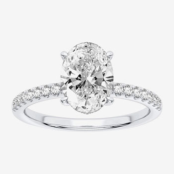 Modern Bride Signature Womens 1 3/4 CT. T.W. Lab Grown White Diamond 14K White Gold Oval Solitaire Engagement Ring