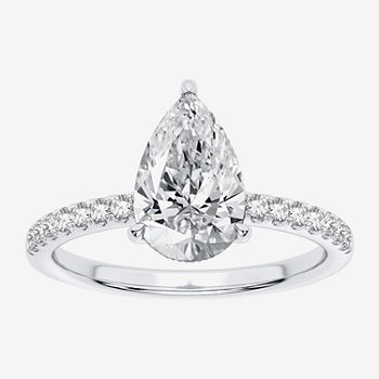 Modern Bride Signature Womens 1 3/4 CT. T.W. Lab Grown White Diamond 14K White Gold Pear Solitaire Engagement Ring