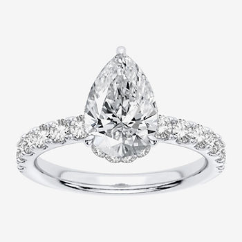 Signature By Modern Bride Womens 2 CT. T.W. Lab Grown White Diamond 14K White Gold Pear Engagement Ring