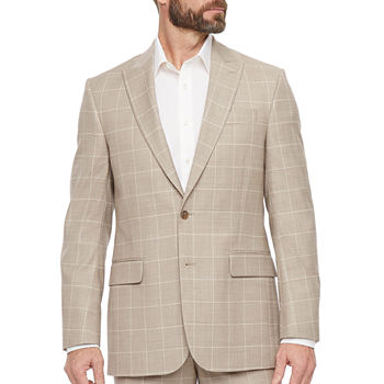 Stafford Signature Coolmax Mens Tan Windowpane Classic Fit Suit Jacket