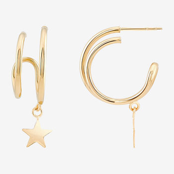14K Gold 35mm Star Hoop Earrings