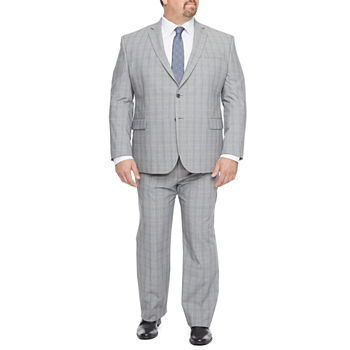 JF J.Ferrar 360 Men's Gray Plaid Classic Fit Suit Separates  -Big & Tall