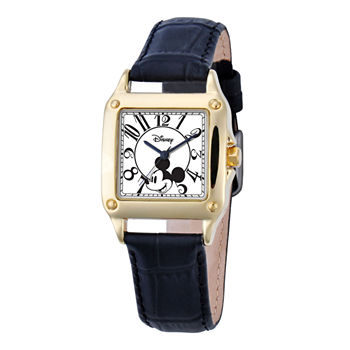 Disney Womens Mickey Mouse Black Leather Strap Watch