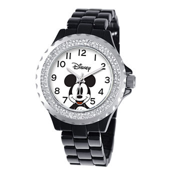 Disney Womens Mickey Mouse Black Enamel Sparkle Watch