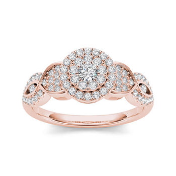 1/2 CT. T.W. Diamond Cluster 10K Rose Gold Engagement Ring