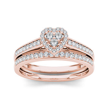 1/2 CT. T.W. Diamond 10K Rose Gold Heart-Shaped Bridal Set