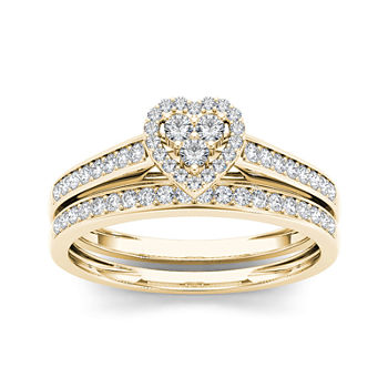 1/2 CT. T.W. Diamond 10K Yellow Gold Heart-Shaped Bridal Set