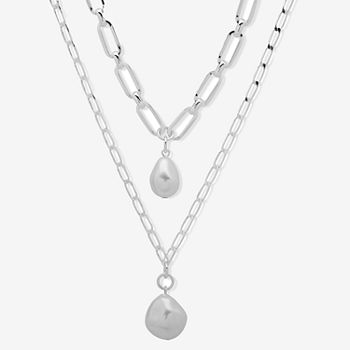 Worthington Silver Tone Simulated Pearl 21 Inch Link Pendant Necklace