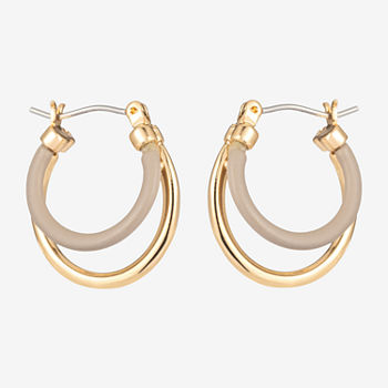 Worthington Gold Tone & Taupe Double Hoop Earrings