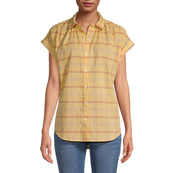 a.n.a Tall Womens Short Sleeve Regular Fit Button-Down Shirt