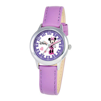 Disney Time Teacher Minnie Mouse Kids Purple Leather Strap Watch