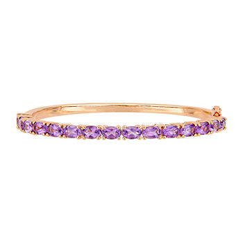 Genuine Purple Amethyst 18K Rose Gold Over Silver Bangle Bracelet