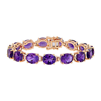 Genuine Purple Amethyst 18K Rose Gold Over Silver Tennis Bracelet