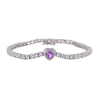 Genuine Purple Amethyst Sterling Silver Tennis Bracelet