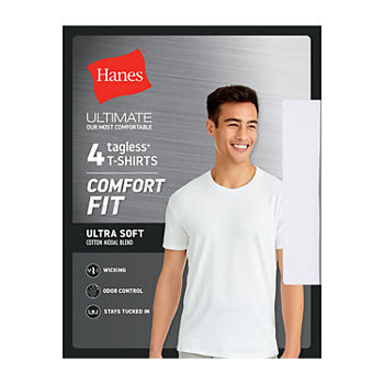 Hanes Ultimate Comfort Flex Fit Mens 4 Pack Short Sleeve Crew Neck Moisture Wicking T-Shirt