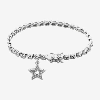 Sparkle Allure Pure Silver Over Bronze Diamond Accent 7.25 Inch Round Star Tennis Bracelet