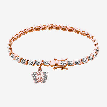 Sparkle Allure 14k Rose Gold Over Bronze Diamond Accent Bronze 7.25 Inch Butterfly Round Tennis Bracelet