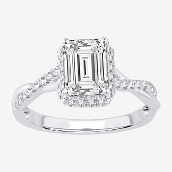 Modern Bride Signature Womens 2 1/3 CT. T.W. Lab Grown White Diamond 14K White Gold Rectangular Halo Engagement Ring
