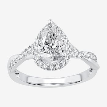 Modern Bride Signature Womens 2 1/3 CT. T.W. Lab Grown White Diamond 14K White Gold Pear Halo Engagement Ring