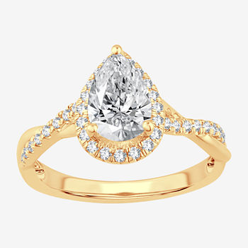 Modern Bride Signature Womens 2 1/3 CT. T.W. Lab Grown White Diamond 14K Gold Pear Halo Engagement Ring