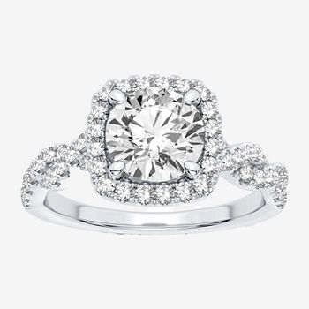 Modern Bride Signature Womens 2 1/2 CT. T.W. Lab Grown White Diamond 14K White Gold Square Halo Engagement Ring