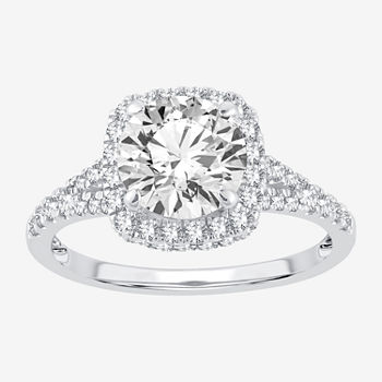 Modern Bride Signature Womens 2 3/4 CT. T.W. Lab Grown White Diamond 14K White Gold Square Halo Engagement Ring