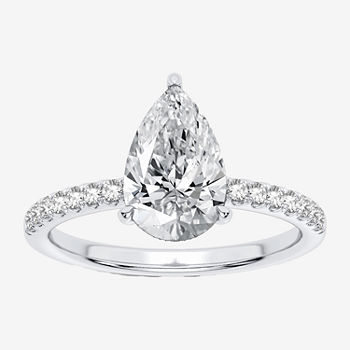 Modern Bride Signature Womens 2 1/4 CT. T.W. Lab Grown White Diamond 14K White Gold Pear Solitaire Engagement Ring