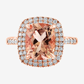 Effy Womens 1/2 CT. T.W. Diamond & Genuine Pink Morganite 14K Rose Gold Cocktail Ring