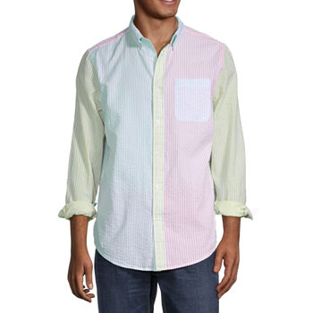 St. John's Bay Seersucker Mens Classic Fit Long Sleeve Striped Button-Down Shirt