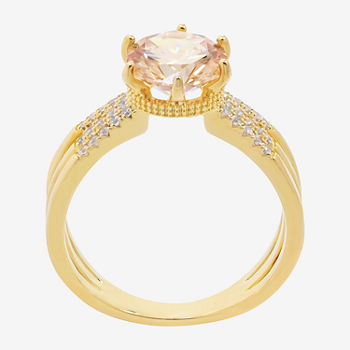 Sparkle Allure Cubic Zirconia 14K Gold Over Brass Round Solitaire Cocktail Ring