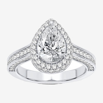 Modern Bride Signature Womens 3 CT. T.W. Lab Grown White Diamond 14K White Gold Pear Halo Engagement Ring